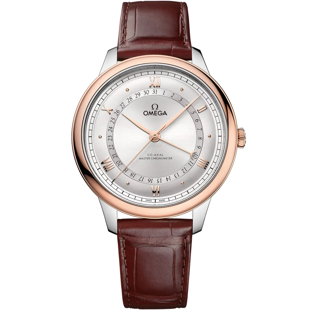 Omega De Ville Prestige 42 mm, steel – Sedna™ gold on alligator