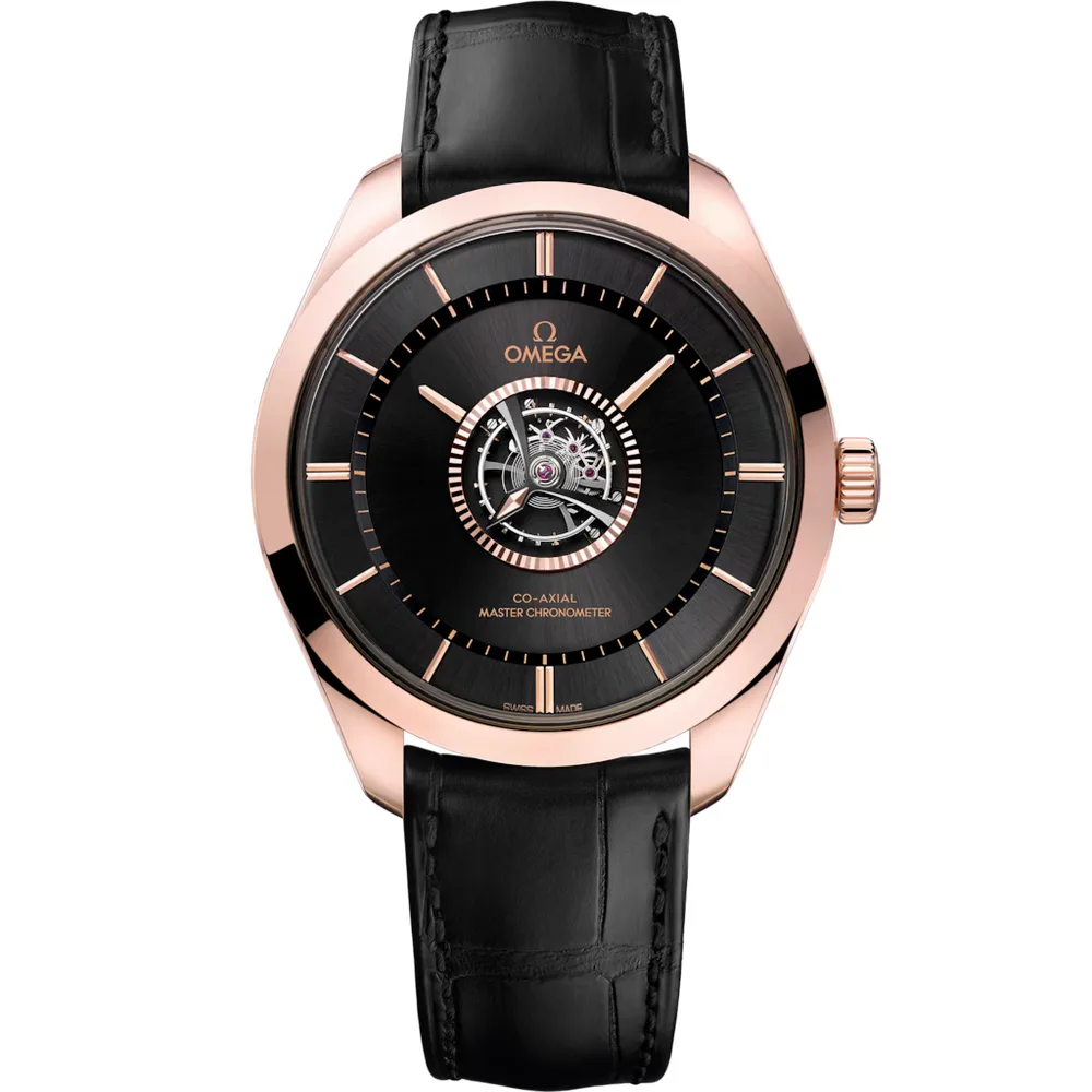 Omega De Ville Tourbillon 43 mm, Sedna™ gold - Canopus Gold™ on leather strap