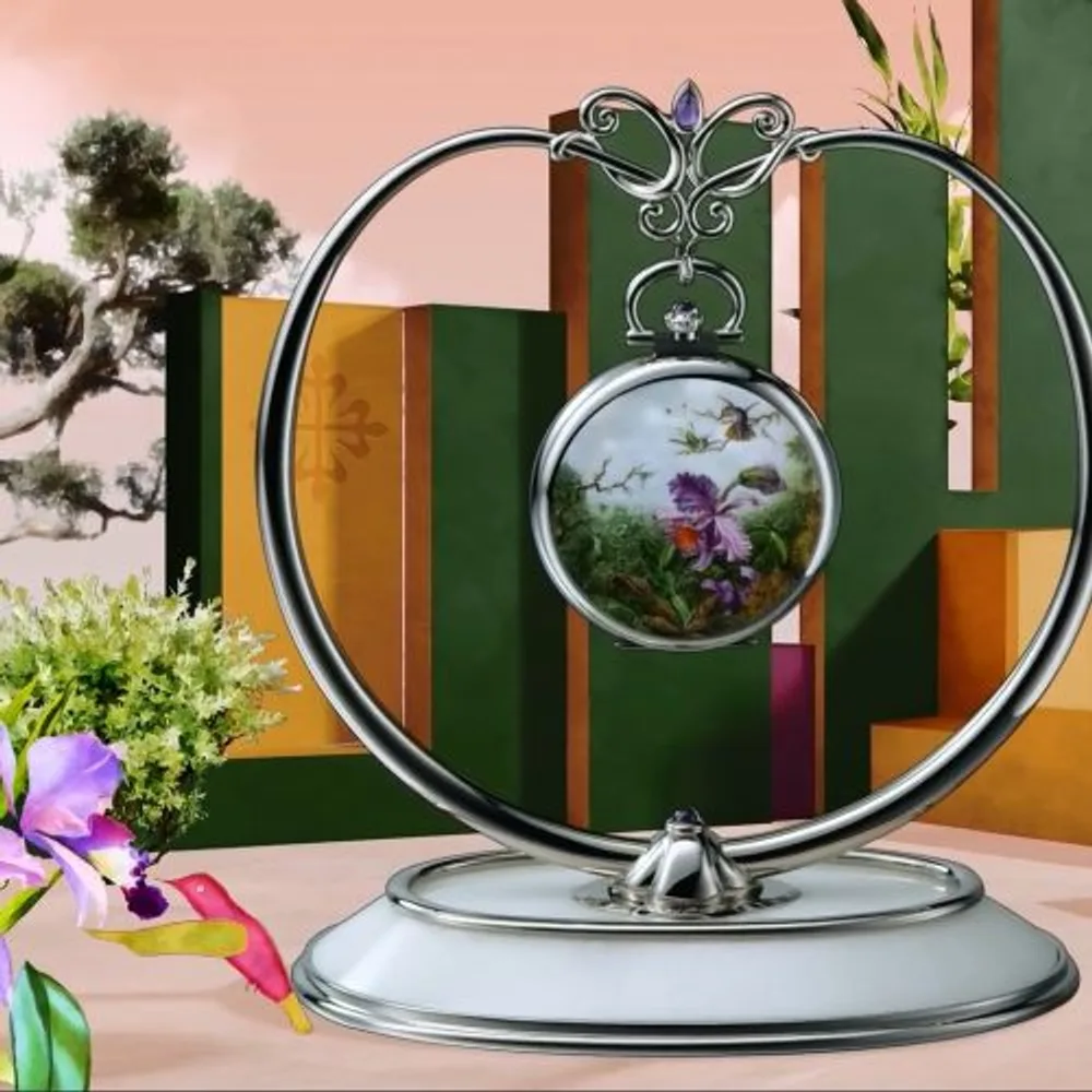Patek Philippe Pocket Watch Lepine White Gold / Orchids & Hummingbirds