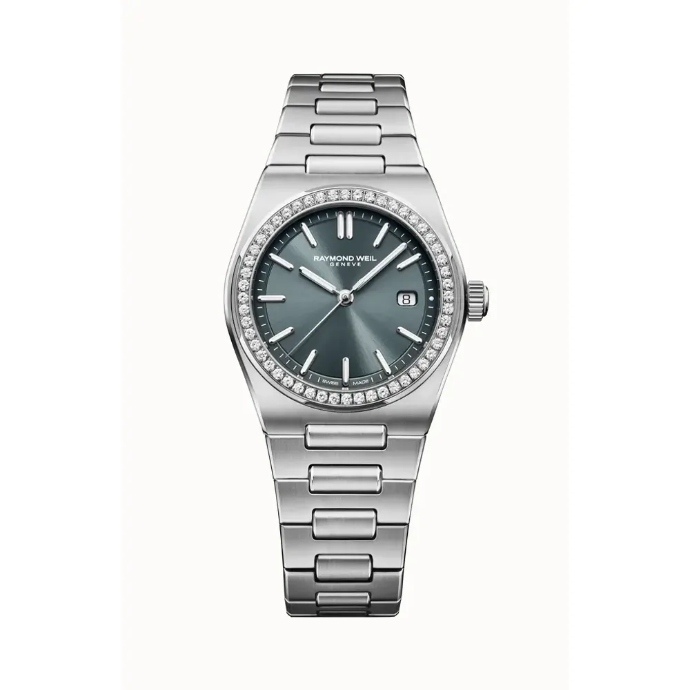 Raymond Weil A.R.T. Charcoal Blue Dial Diamond-Set Bezel Integrated Bracelet Quartz Watch, 30 mm