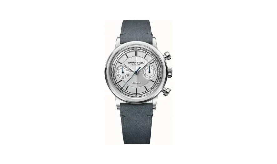 Raymond Weil Millesime 'The Fifty' Bi-Compax Chronograph Silver Sector Dial Watch, 37 mm
