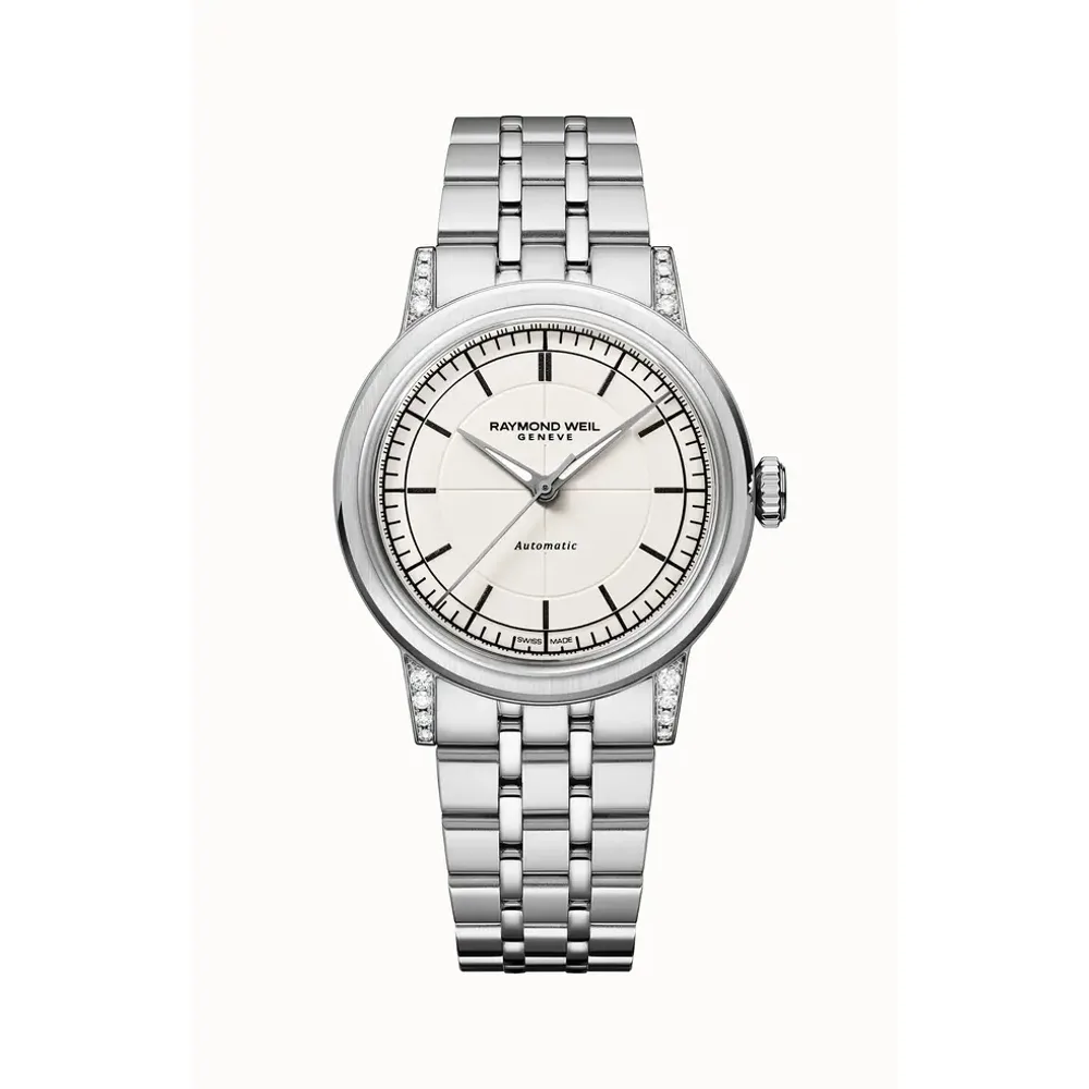Raymond Weil Millesime Automatic Central Seconds Diamonds Watch, 35 mm, 35 mm, cream dial