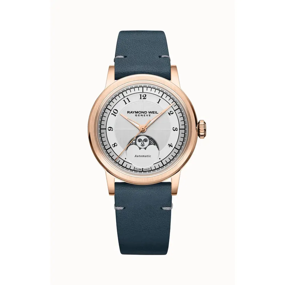 Raymond Weil Millesime Automatic Moon Phase Silver Dial Watch, 35 mm