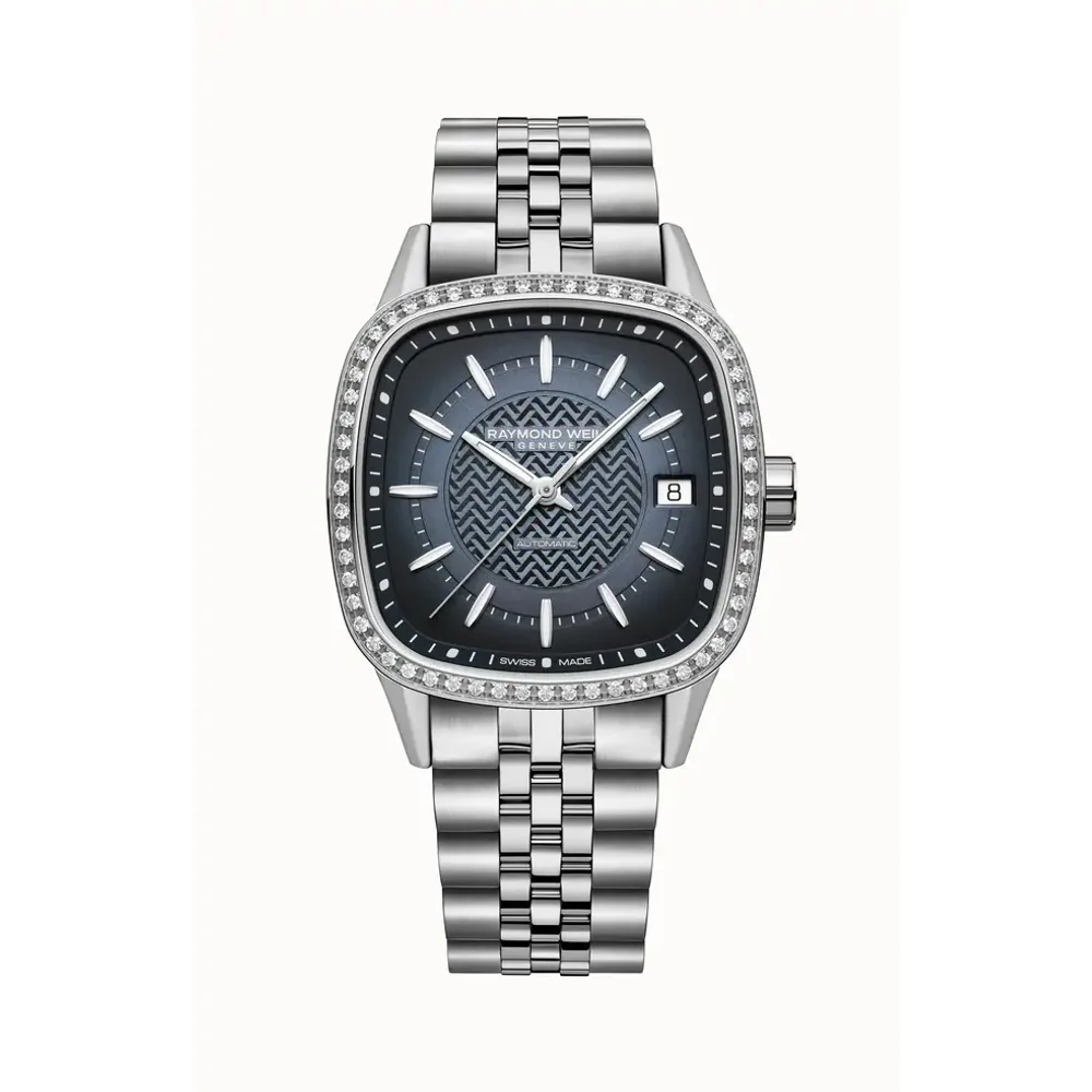 Raymond Weil Freelancer Ladies Automatic Blue Dial Bracelet Cushion Shape Watch, 34 x 34 mm