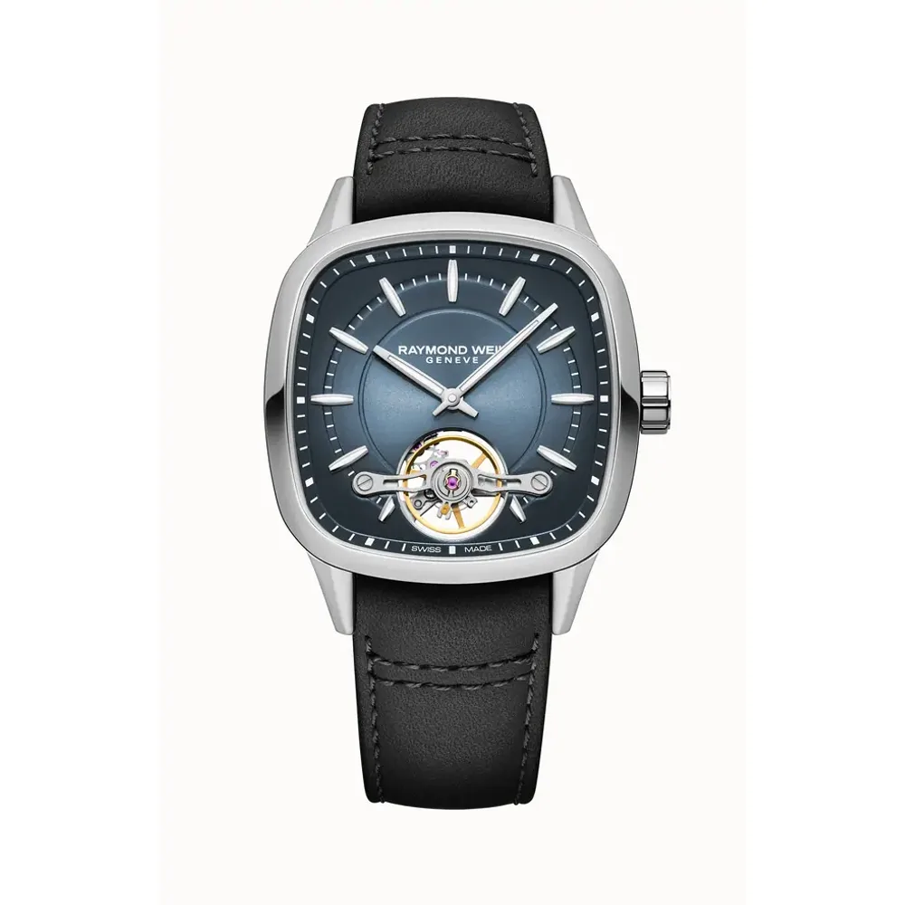 Raymond Weil Freelancer Calibre RW1212 Men’s Automatic Black Leather Strap Cushion Shape Watch, 40 x 40 mm