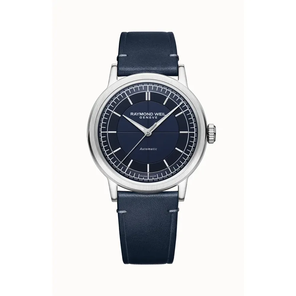 Raymond Weil Millesime Men's Automatic Blue Leather Strap Watch, 39 mm