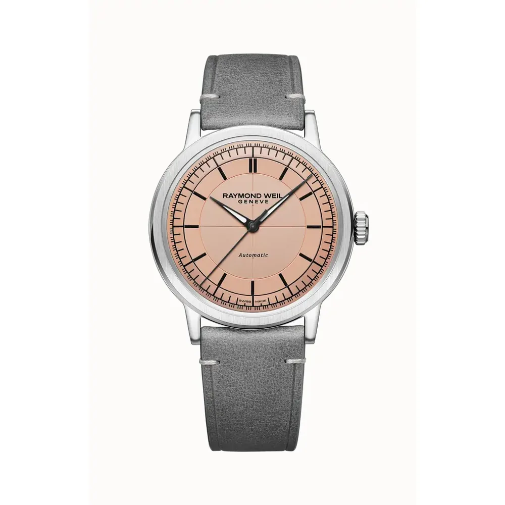 Raymond Weil Millesime Men's Automatic Grey Leather Strap Watch, 39 mm