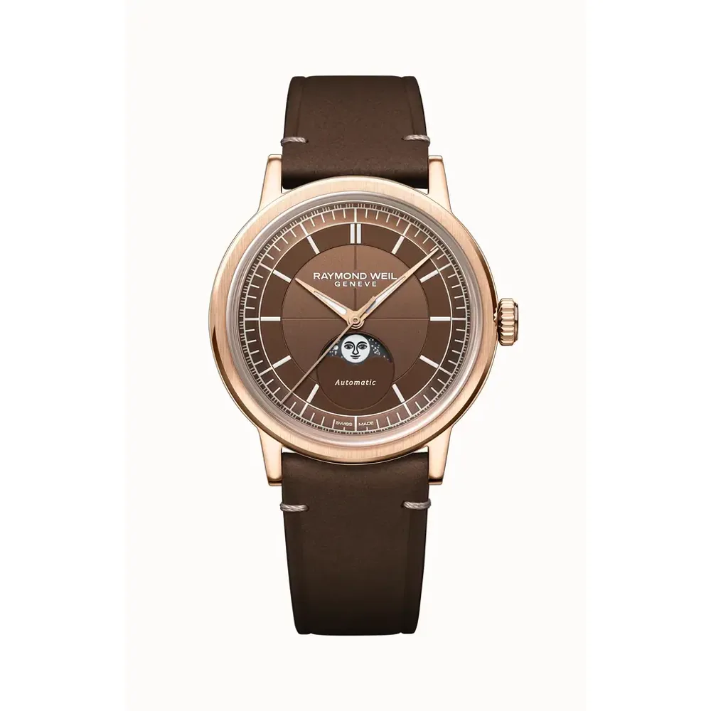 Raymond Weil Millesime Automatic Moon Phase Brown Dial Watch, 39 mm