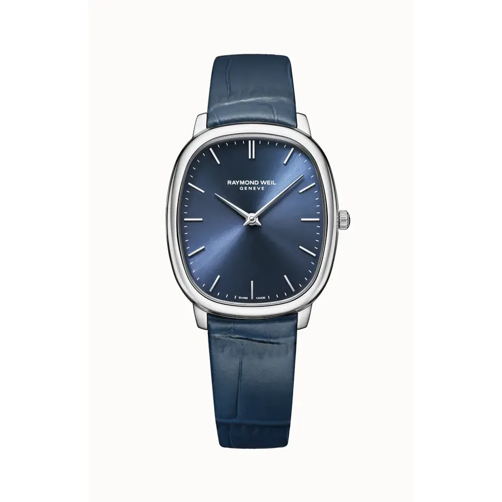 Raymond Weil Toccata Heritage Blue Dial Blue Leather Strap Quartz Watch, 31 x 36 mm
