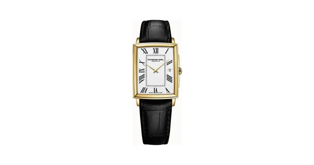 Raymond Weil Toccata Men's Gold PVD White Dial Leather Square Quartz Watch, 37 x 29 mm