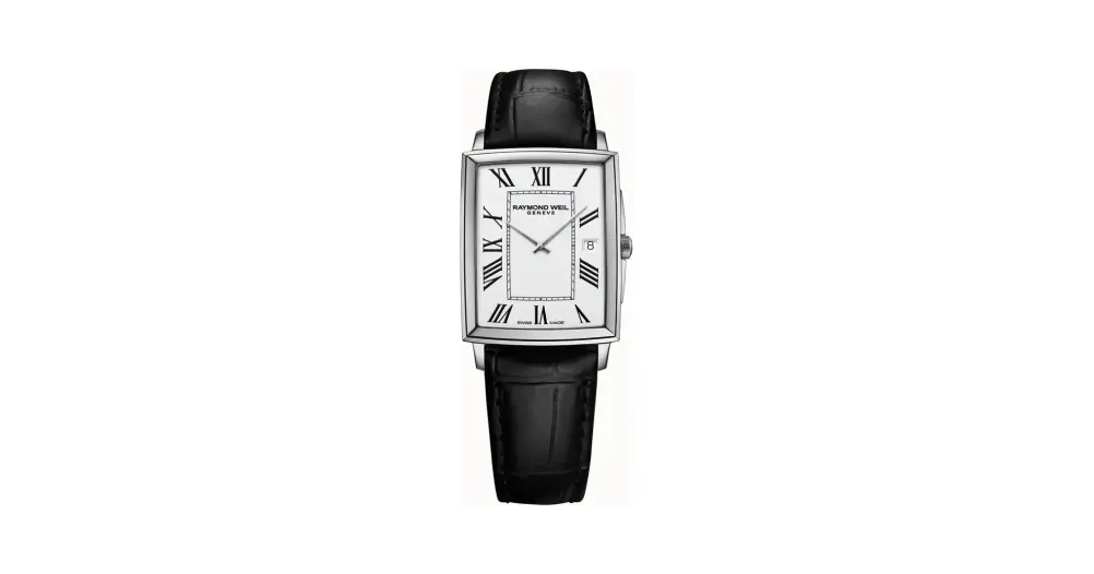 Raymond Weil Toccata Men's Stainless Steel Leather Square Quartz Watch, 37 x 29 mm