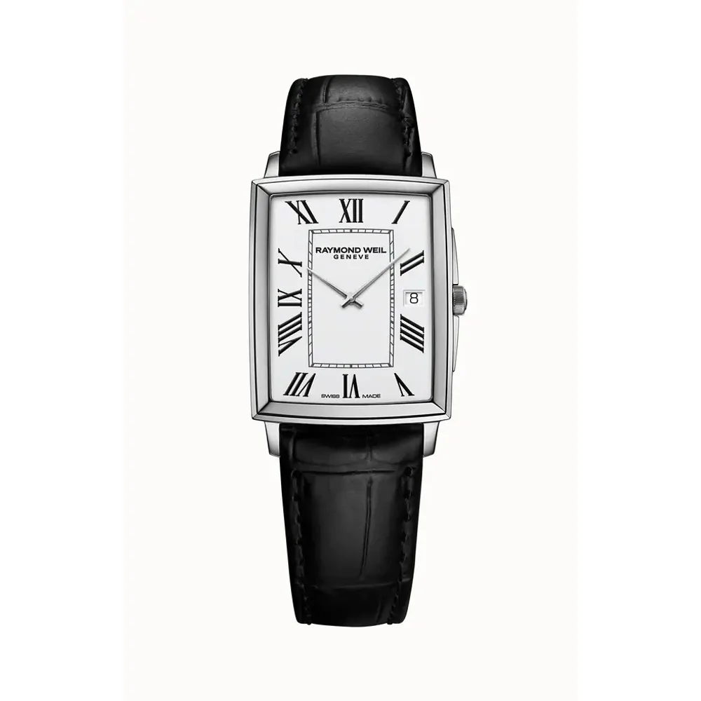 Raymond Weil Toccata Men's Stainless Steel Leather Square Quartz Watch, 37 x 29 mm