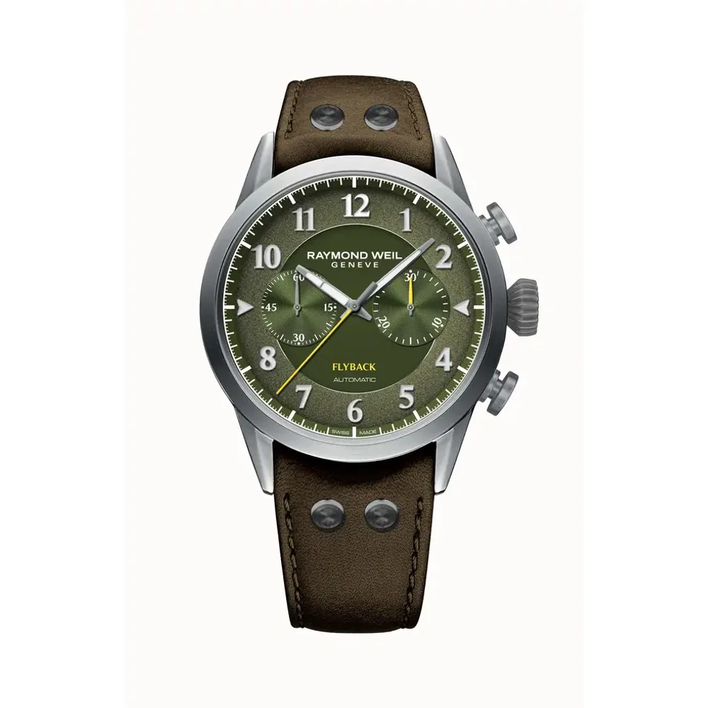 Raymond Weil Freelancer Men's Pilot Flyback Chronograph Leather Automatic Watch, 42 mm