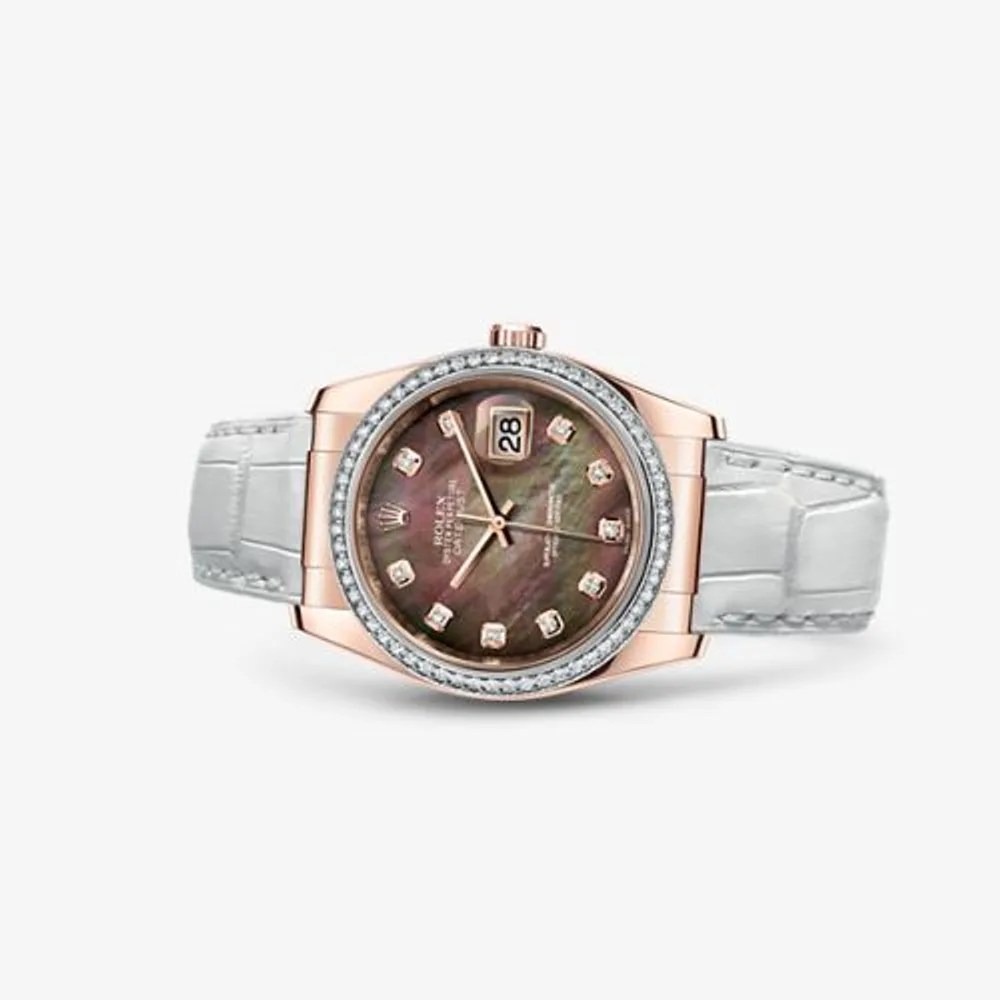 Rolex Datejust 36 Everose Strap Black Mother of Pearl Diamonds