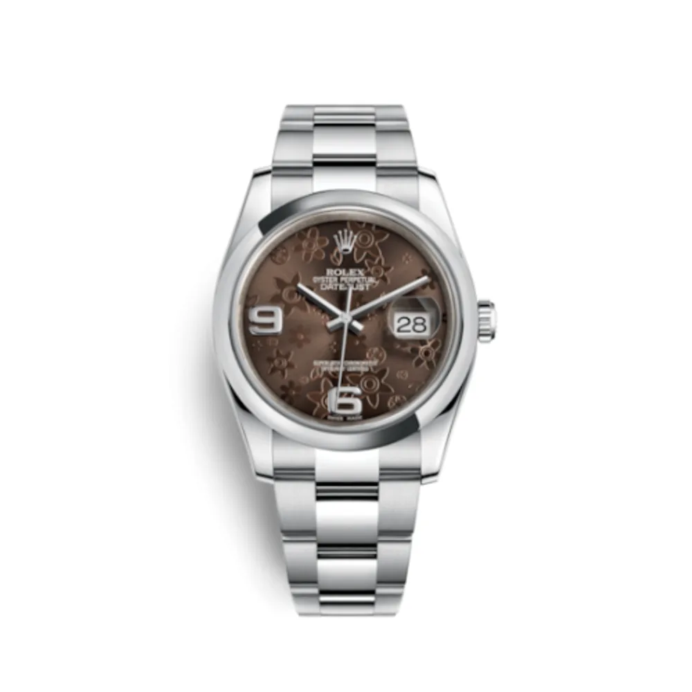 Rolex Datejust 36 Stainless Steel Domed / Oyster / Chocolate Floral
