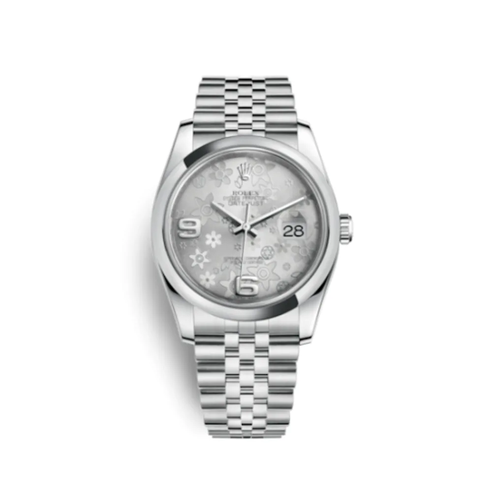 Rolex Datejust 36 Stainless Steel Domed / Jubilee / Silver Floral
