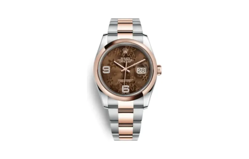 Rolex Datejust 36 Rolesor Everose Domed / Oyster / Chocolate Floral