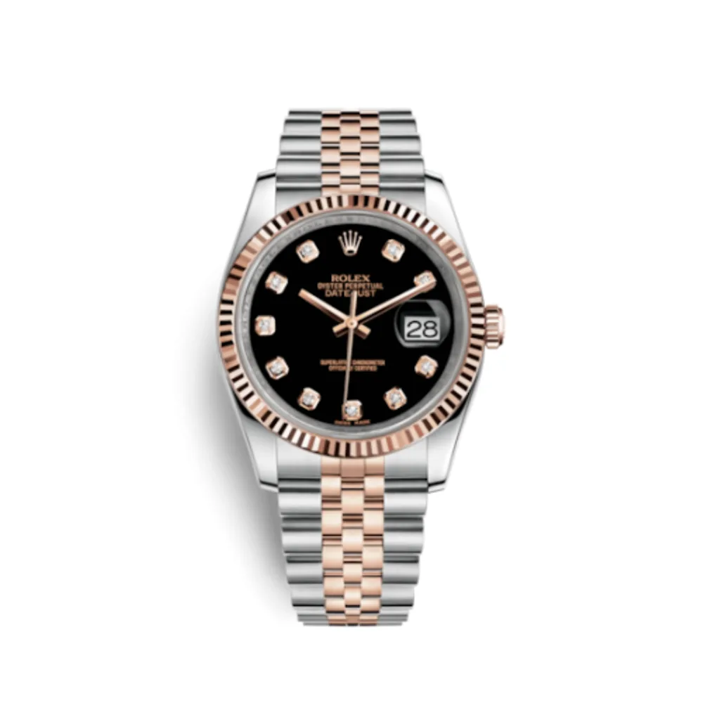 Rolex Datejust 36 Rolesor Everose Fluted / Jubilee / Black Diamonds