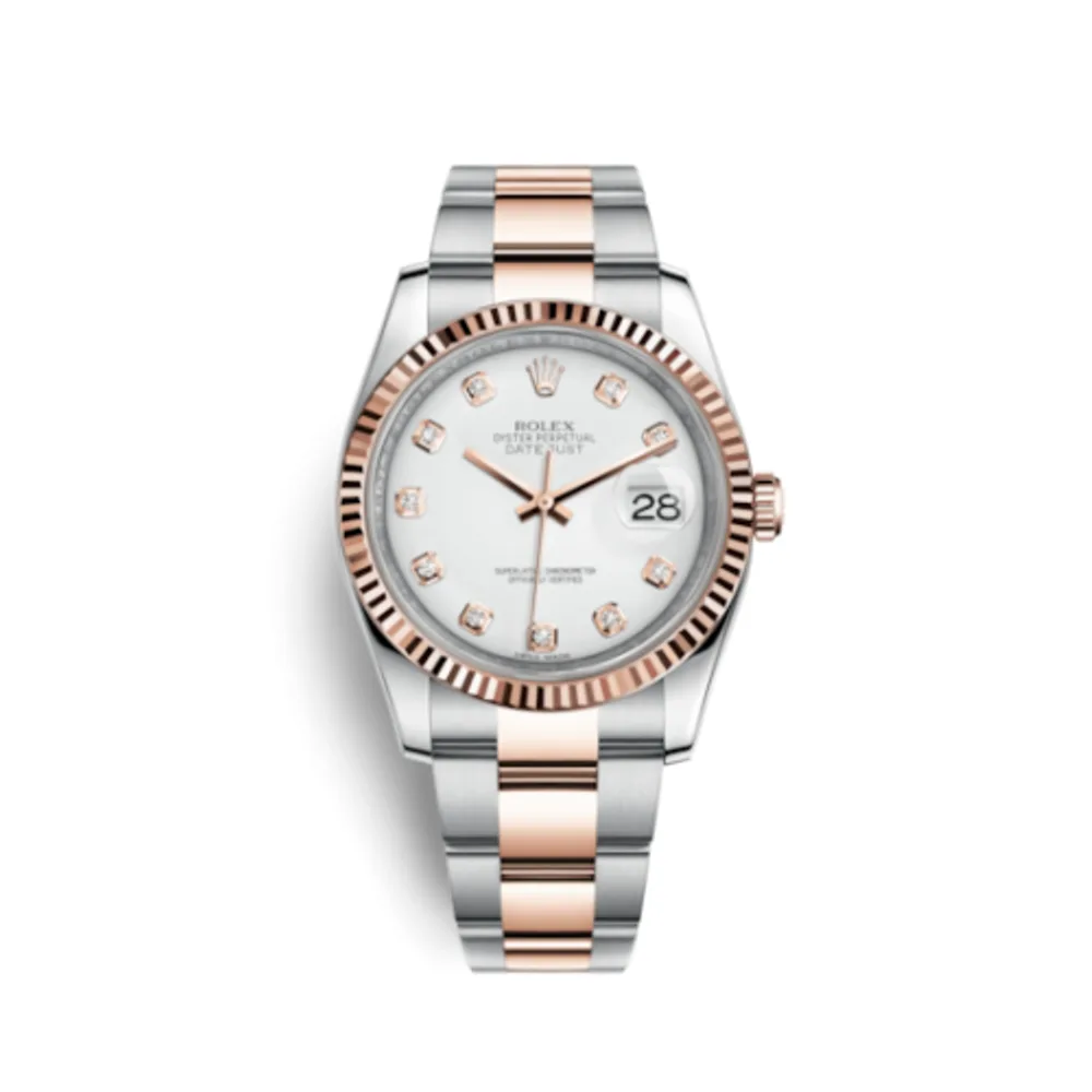 Rolex Datejust 36 Rolesor Everose Fluted / Oyster / White Diamonds