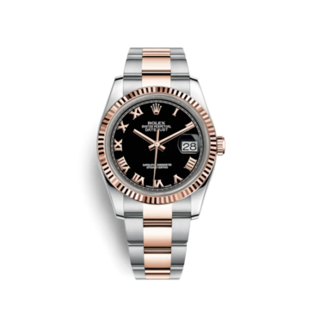 Rolex Datejust 36 Rolesor Everose Fluted / Oyster / Black Roman
