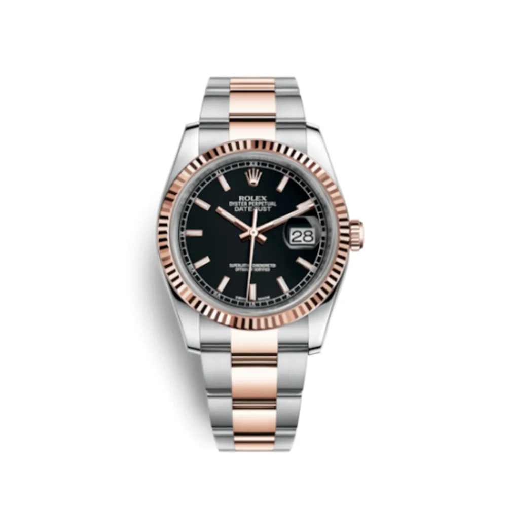 Rolex Datejust 36 Rolesor Everose Fluted / Oyster / Black