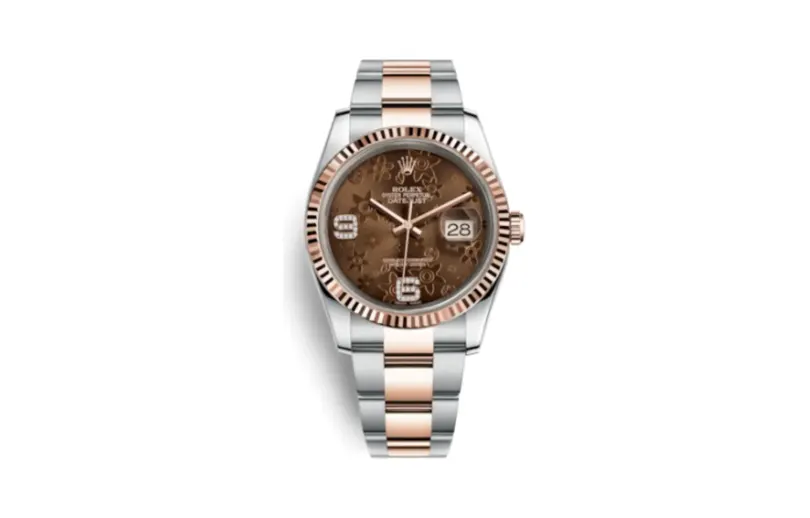 Rolex Datejust 36 Rolesor Everose Fluted / Oyster / Chocolate Floral