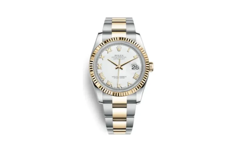 Rolex Datejust 36 Rolesor Yellow Fluted / Oyster / White Roman