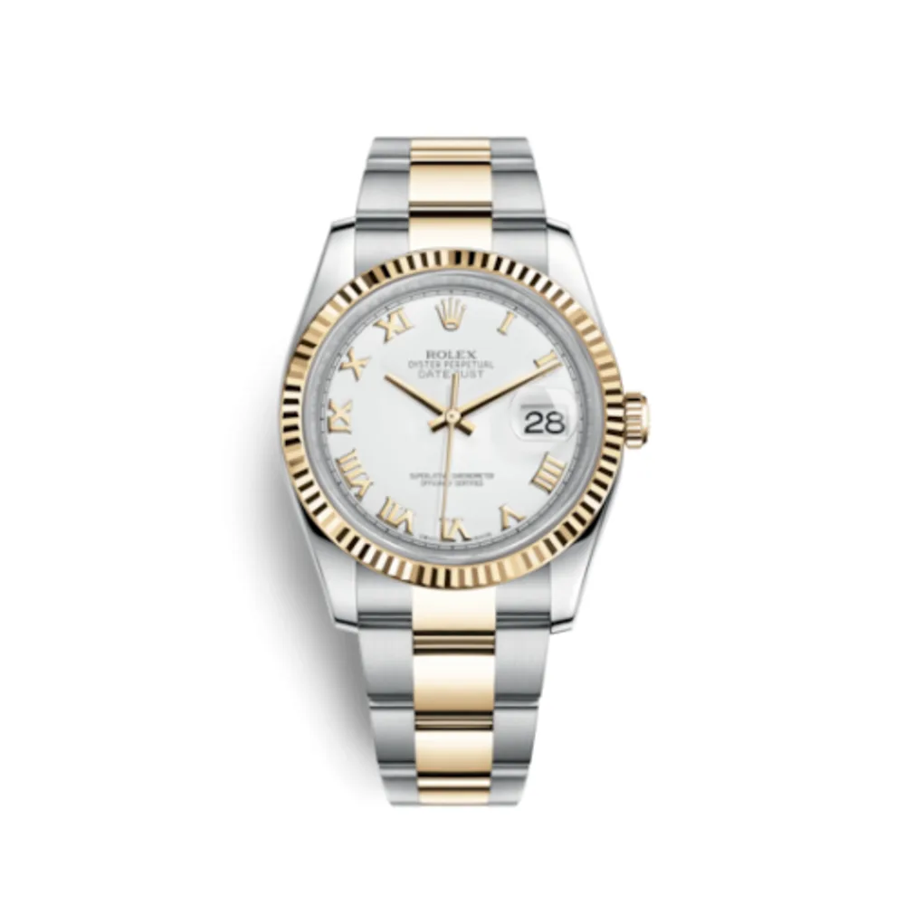 Rolex Datejust 36 Rolesor Yellow Fluted / Oyster / White Roman