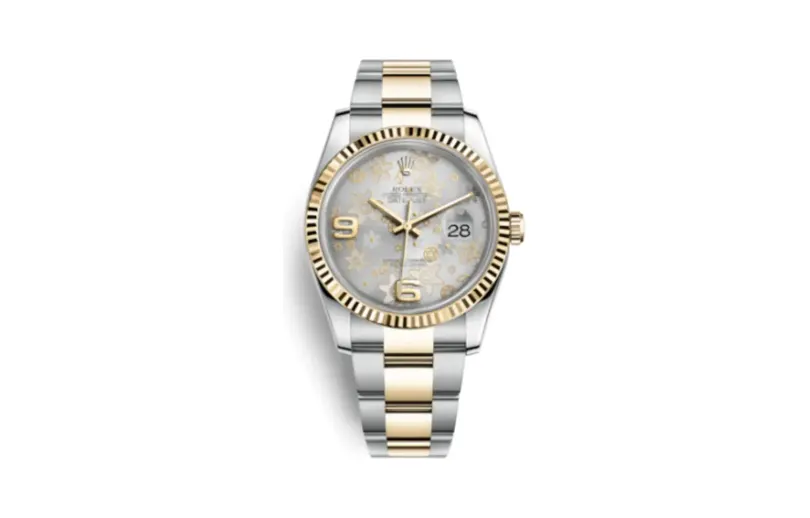 Rolex Datejust 36 Rolesor Yellow Fluted / Oyster / Silver Floral