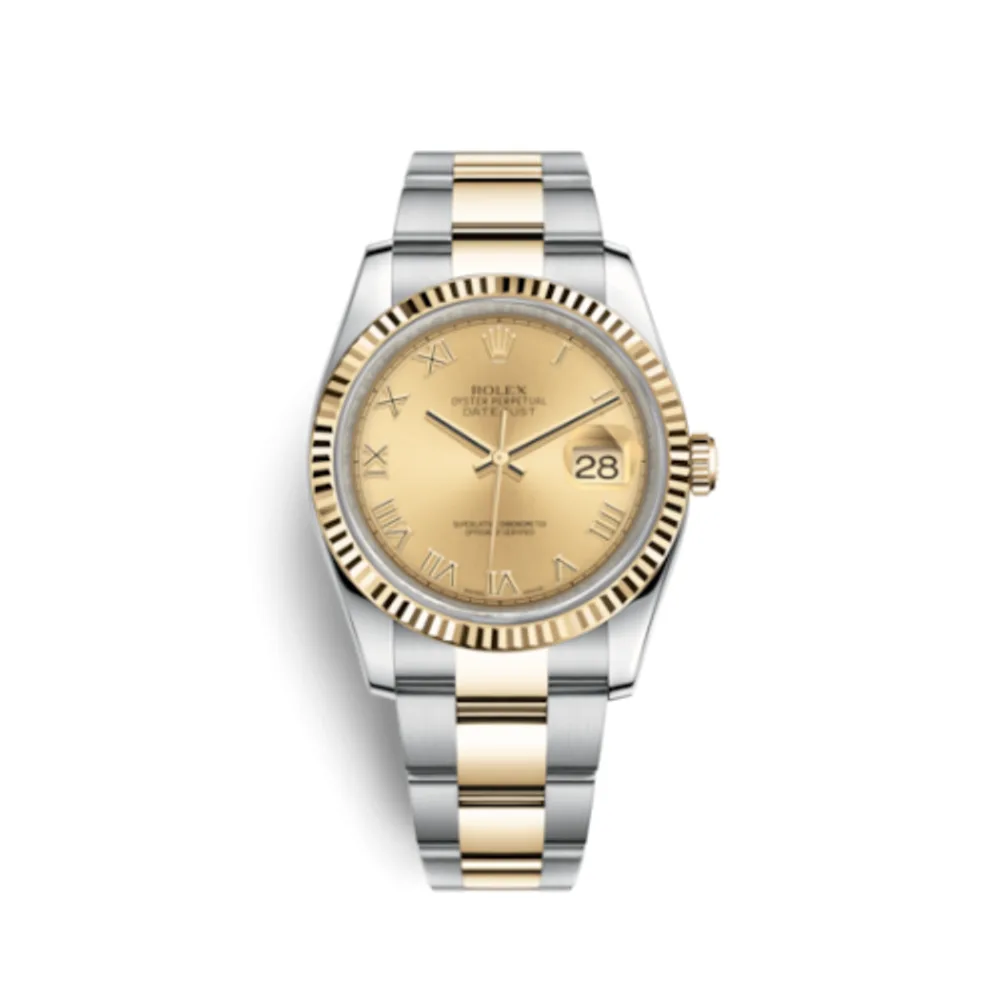 Rolex Datejust 36 Rolesor Yellow Fluted / Oyster / Champagne Roman