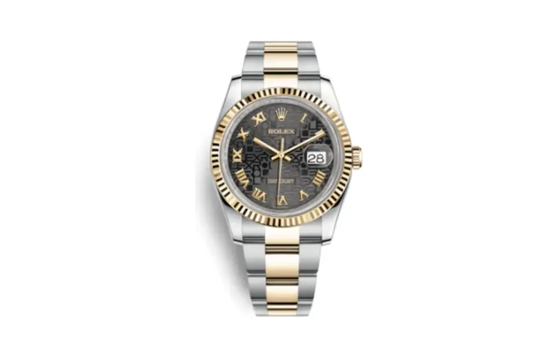 Rolex Datejust 36 Rolesor Yellow Fluted / Oyster / Black Computer Roman
