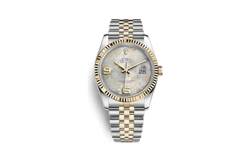Rolex Datejust 36 Rolesor Yellow Fluted / Jubilee / Silver Floral
