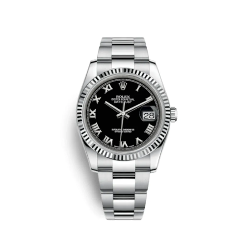 Rolex Datejust 36 Stainless Steel Fluted / Oyster / Black Roman