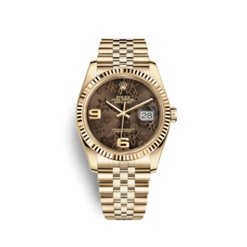 Rolex Datejust 36 Yellow Gold Fluted / Jubilee / Chocolate Floral
