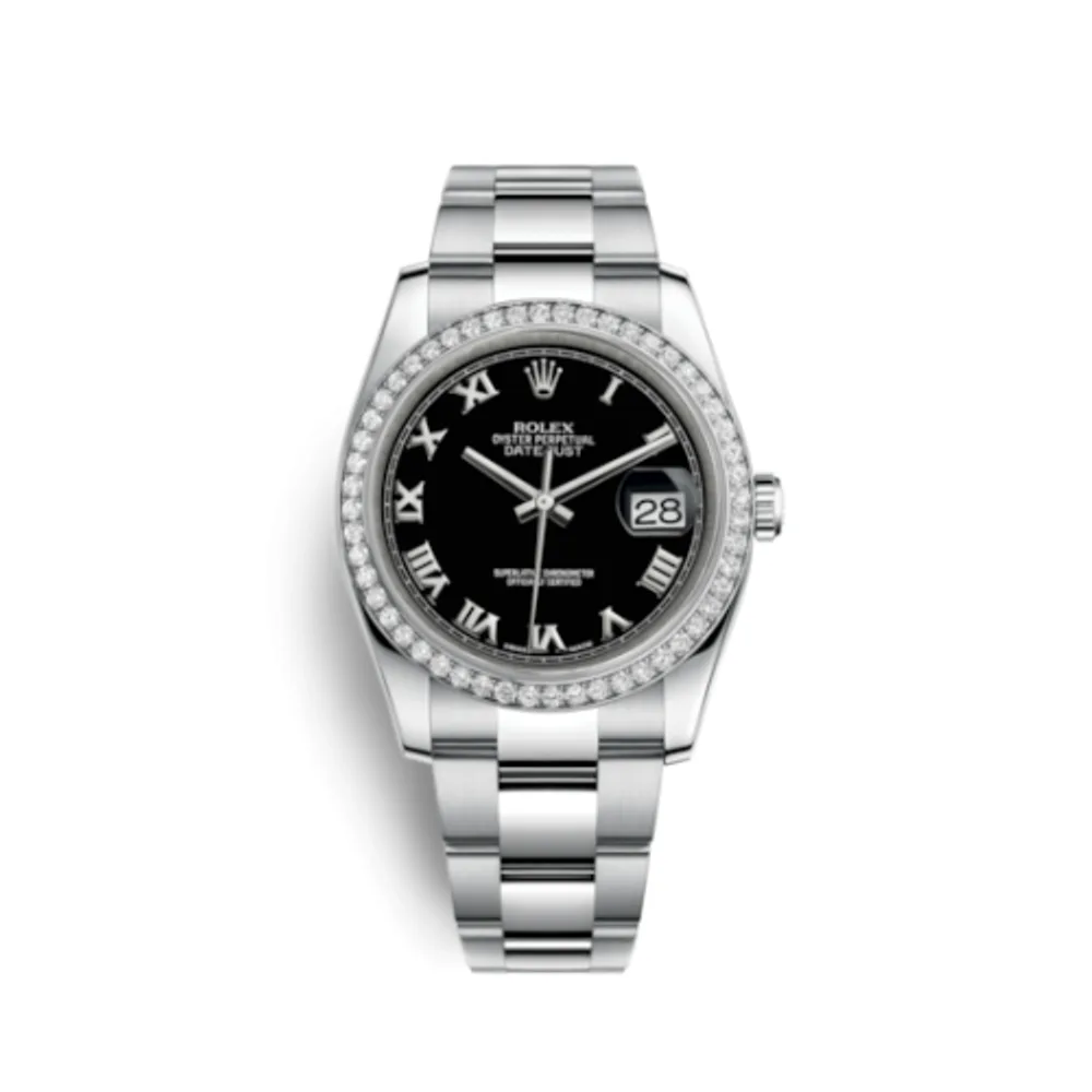 Rolex Datejust 36 Stainless Steel Diamond / Oyster / Black Roman
