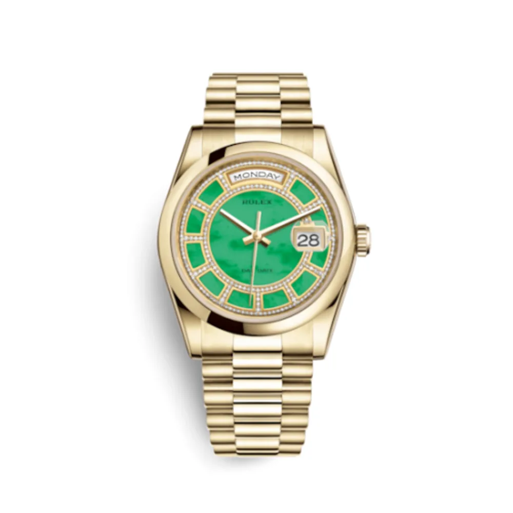 Rolex Day-Date 36 Yellow Gold Domed / President / Green Jade Carousel