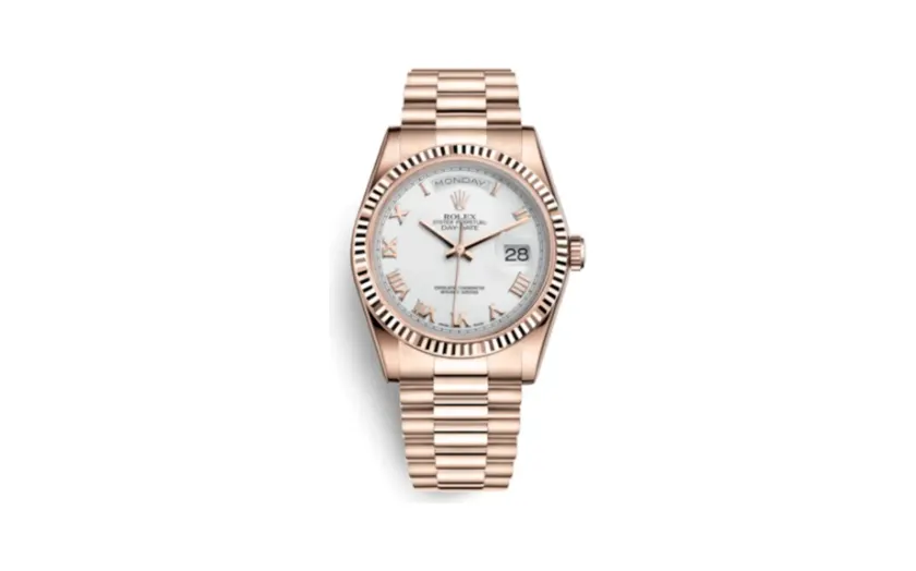 Rolex Day-Date 36 Everose Fluted / President / White Roman