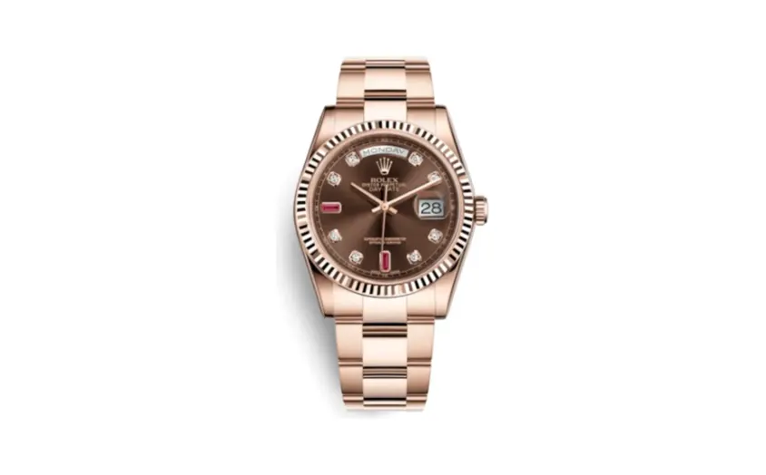 Rolex Day-Date 36 Everose Fluted / Oyster / Chocolate Diamonds Rubies