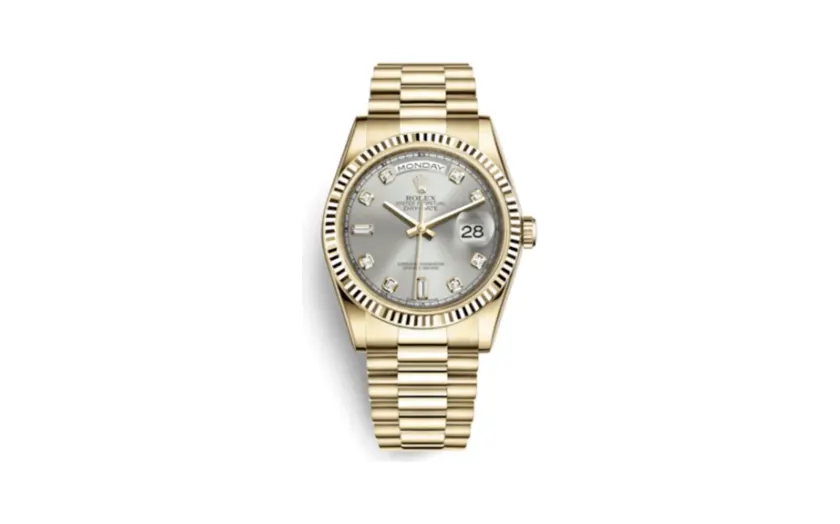 Rolex Day-Date 36 Yellow Gold Fluted / President / Silver Diamonds
