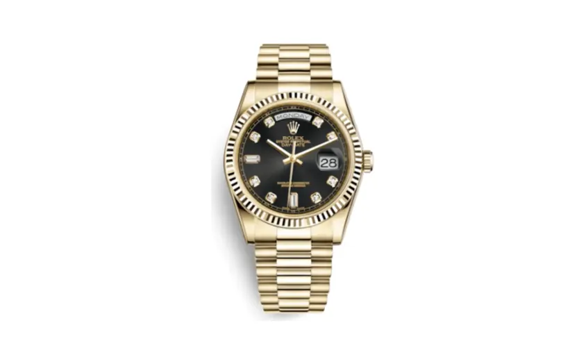 Rolex Day-Date 36 Yellow Gold Fluted / President / Black Diamonds