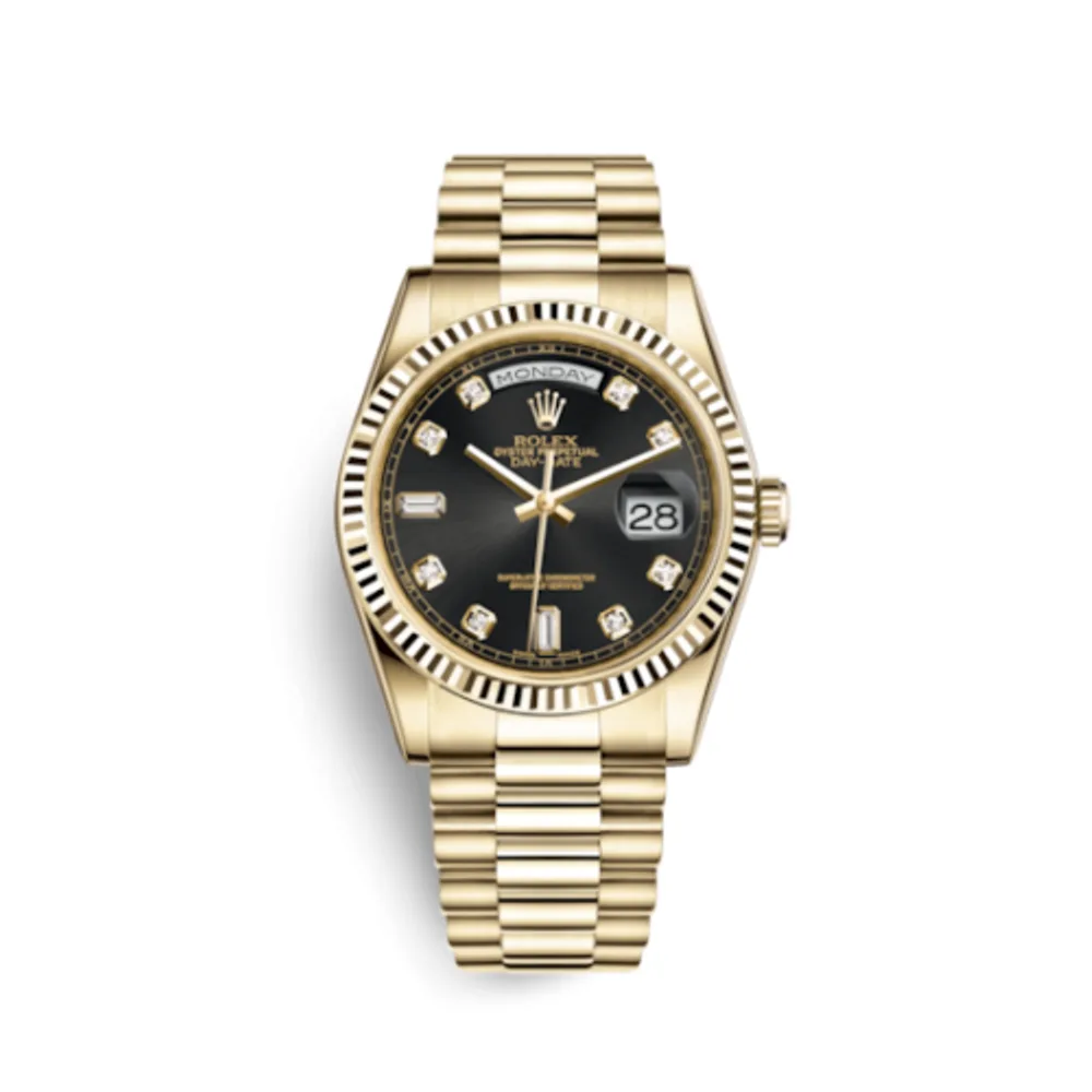 Rolex Day-Date 36 Yellow Gold Fluted / President / Black Diamonds