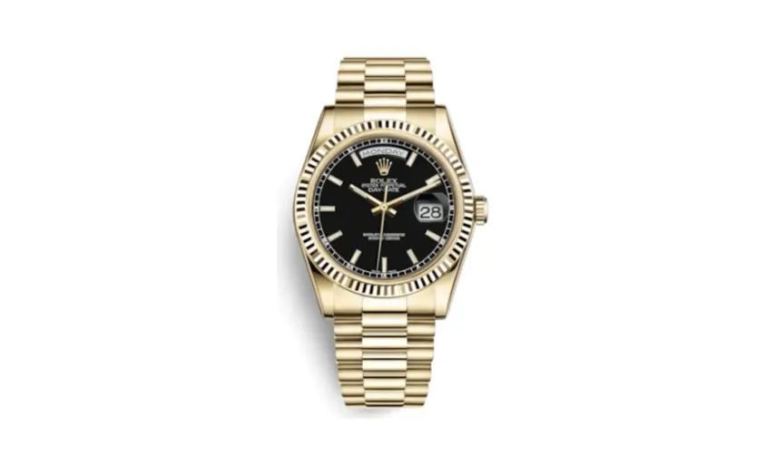 Rolex Day-Date 36 Yellow Gold Fluted / President / Black Diamonds