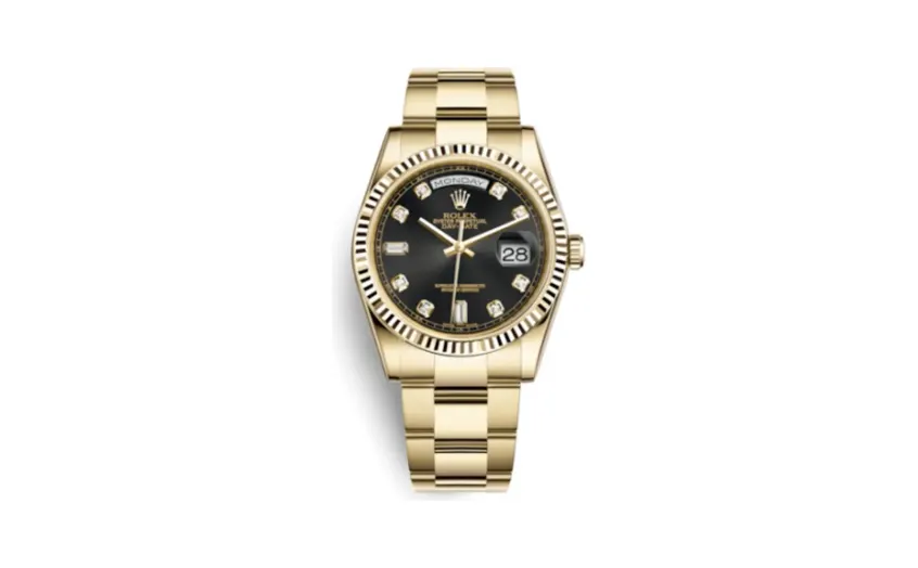 Rolex Day-Date 36 Yellow Gold Fluted / Oyster / Black Diamonds
