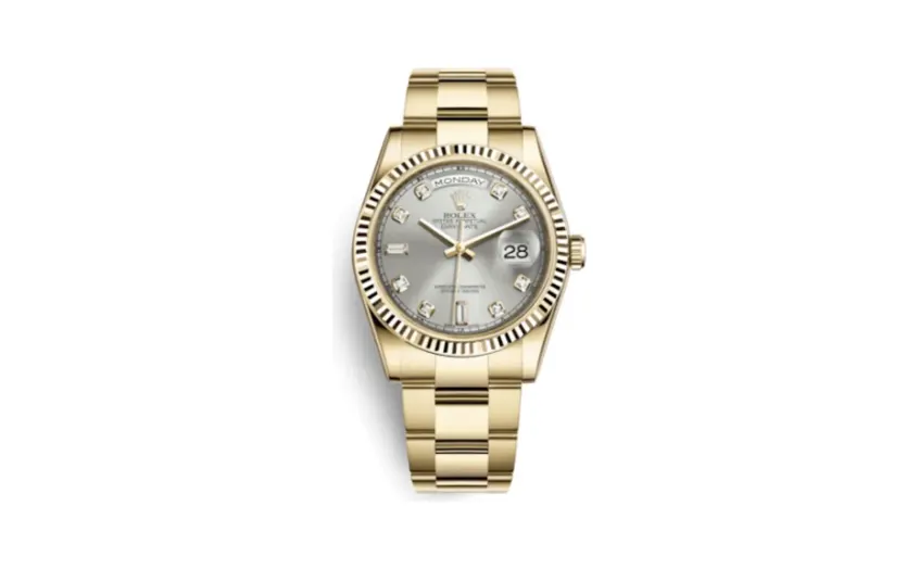 Rolex Day-Date 36 Yellow Gold Fluted / Oyster / Silver Diamonds