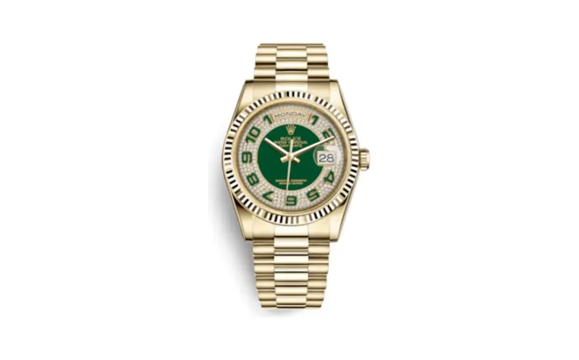 Rolex Day-Date 36 Yellow Gold Fluted / President / Green Paved