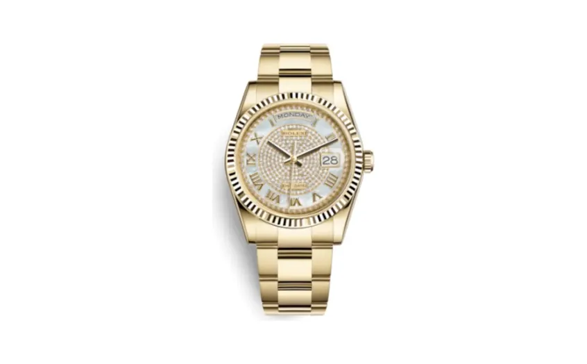 Rolex Day-Date 36 Yellow Gold Fluted / Oyster Diamond / Paved Roman