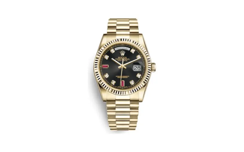 Rolex Day-Date 36 Yellow Gold Fluted / President / Black Diamonds Rubies