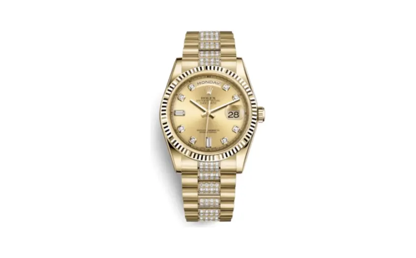 Rolex Day-Date 36 Yellow Gold Fluted / President Diamonds / Champagne Diamond