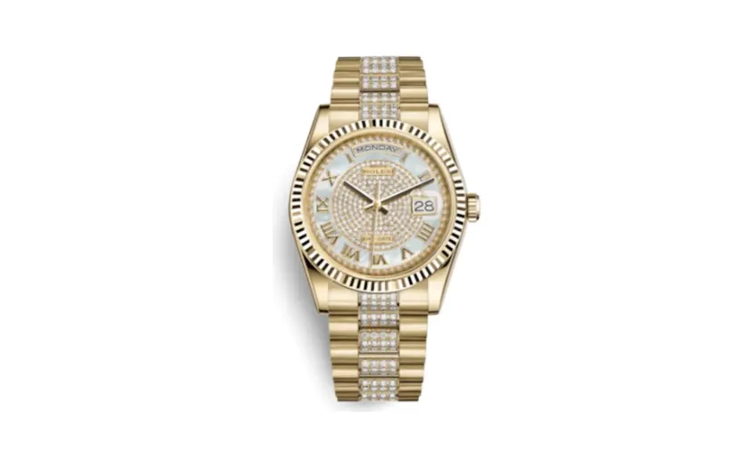 Rolex Day-Date 36 Yellow Gold Fluted / President / MOP Paved