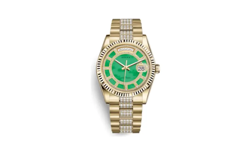 Rolex Day-Date 36 Yellow Gold Fluted / President Diamonds / Green Jade Carousel